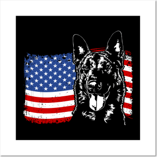 Proud Belgian Malinois American Flag patriotic gift dog Posters and Art